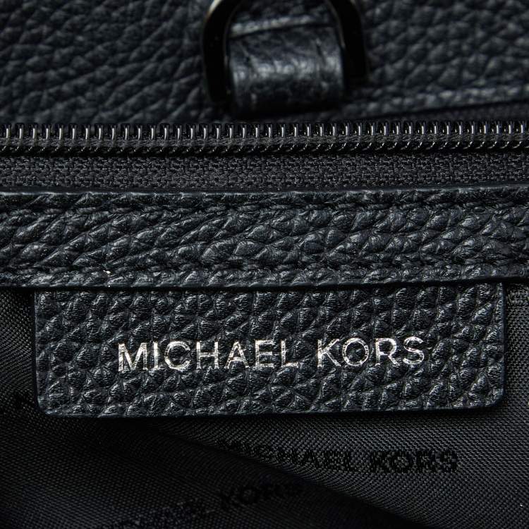 Pre Owned Michael Kors Black/Silver Leather and Snakeskin Embossed Leather Medium Bristol Top Handle Bag