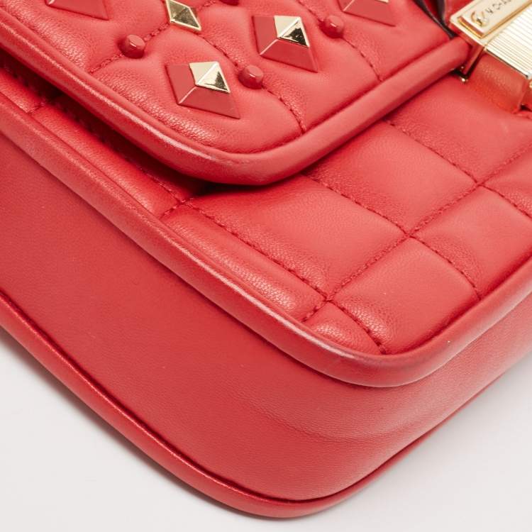 Pre Owned Michael Kors Red Quilted Leather Small Studded Bradshaw Convertible Shoulder Bag