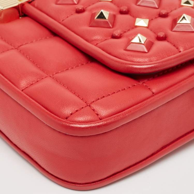 Pre Owned Michael Kors Red Quilted Leather Small Studded Bradshaw Convertible Shoulder Bag