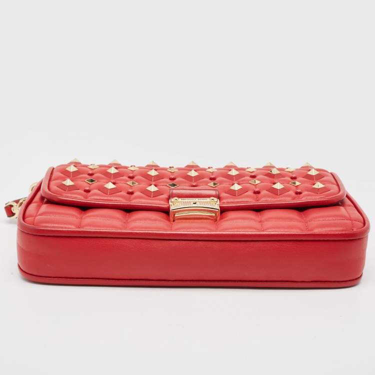 Pre Owned Michael Kors Red Quilted Leather Small Studded Bradshaw Convertible Shoulder Bag