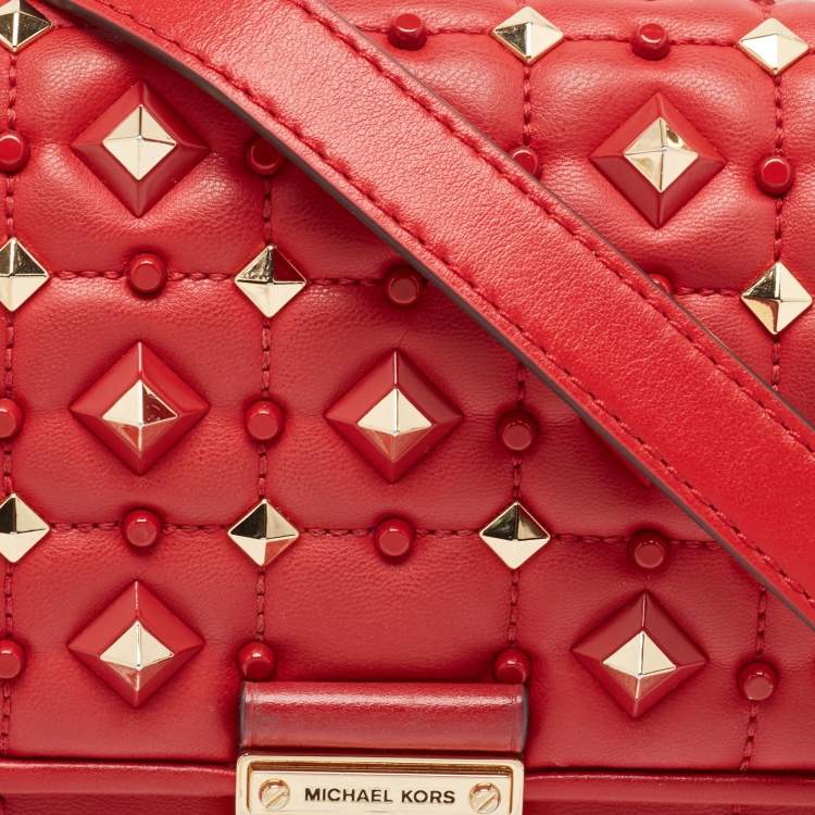 Pre Owned Michael Kors Red Quilted Leather Small Studded Bradshaw Convertible Shoulder Bag