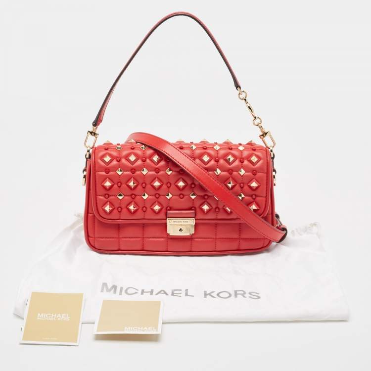 Pre Owned Michael Kors Red Quilted Leather Small Studded Bradshaw Convertible Shoulder Bag