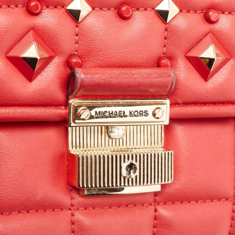 Pre Owned Michael Kors Red Quilted Leather Small Studded Bradshaw Convertible Shoulder Bag