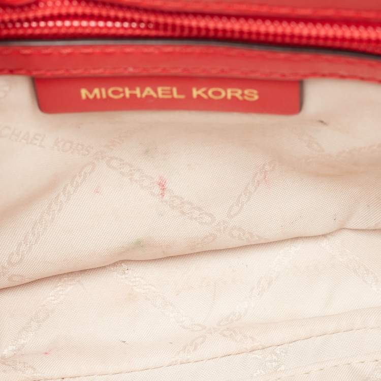 Pre Owned Michael Kors Red Quilted Leather Small Studded Bradshaw Convertible Shoulder Bag
