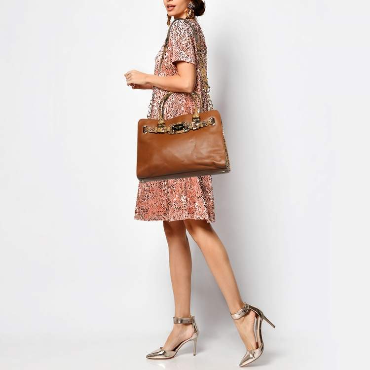 Pre Owned Michael Kors Brown Snakeskin Embossed Leather Hamilton Tote