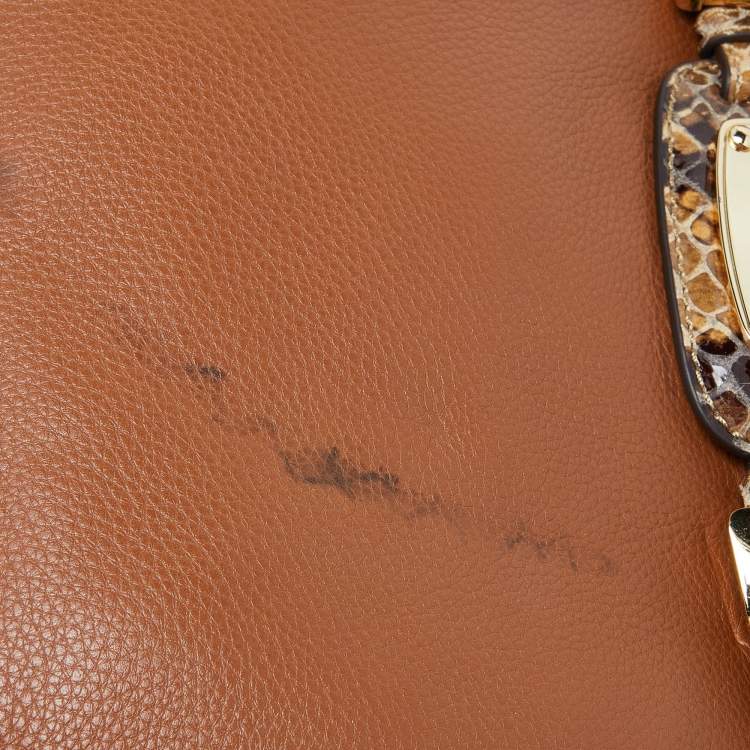Pre Owned Michael Kors Brown Snakeskin Embossed Leather Hamilton Tote