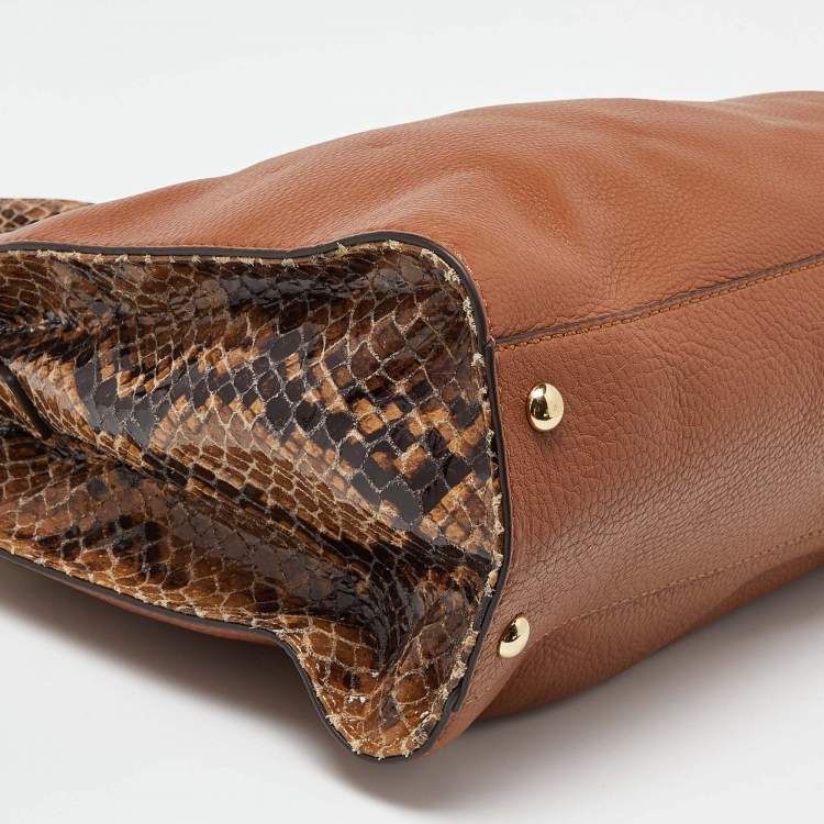 Pre Owned Michael Kors Brown Snakeskin Embossed Leather Hamilton Tote