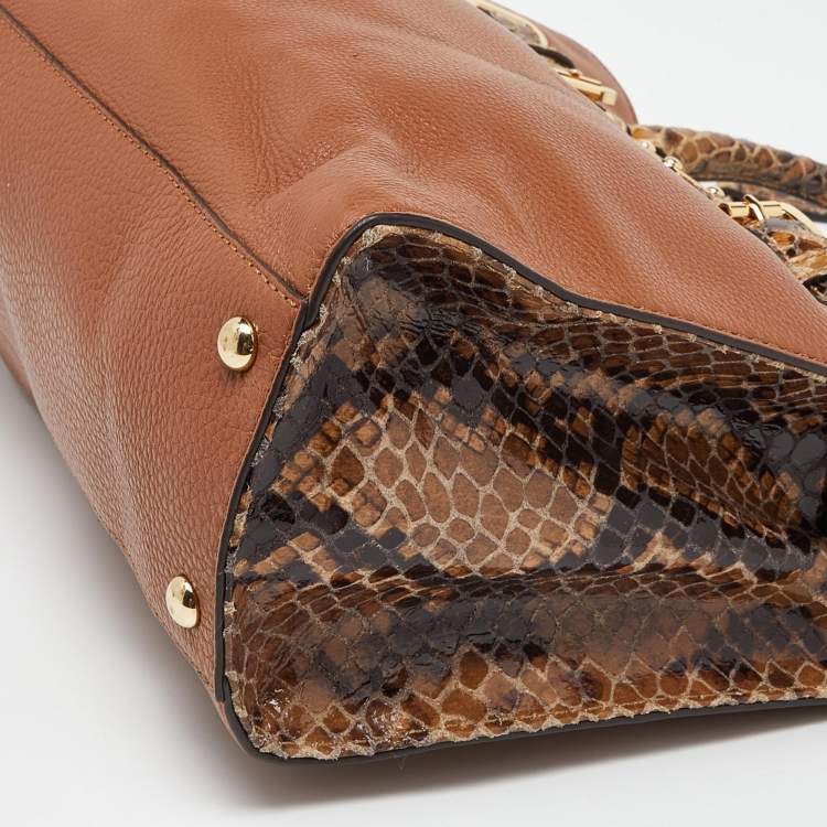 Pre Owned Michael Kors Brown Snakeskin Embossed Leather Hamilton Tote