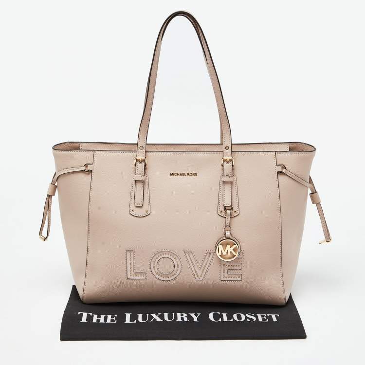 Pre Owned Michael Kors Pink Leather Voyager Shopper Tote