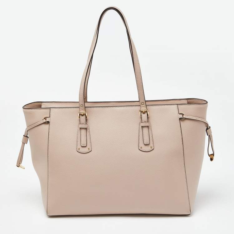 Pre Owned Michael Kors Pink Leather Voyager Shopper Tote