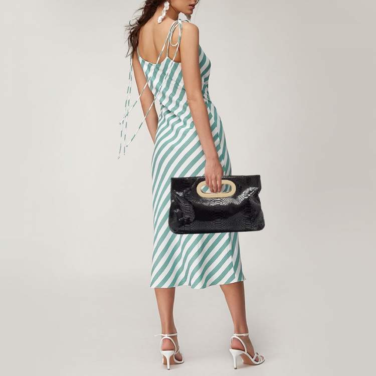 Pre Owned Michael Kors Black Python Effect Leather Berkley Clutch