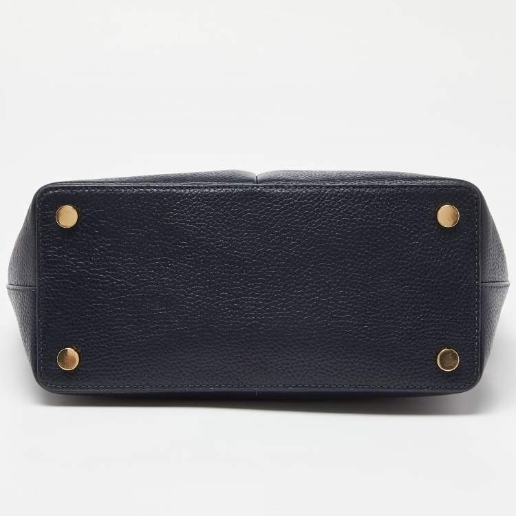 Pre Owned Michael Kors Dark Blue/Beige Leather Bedford Tote