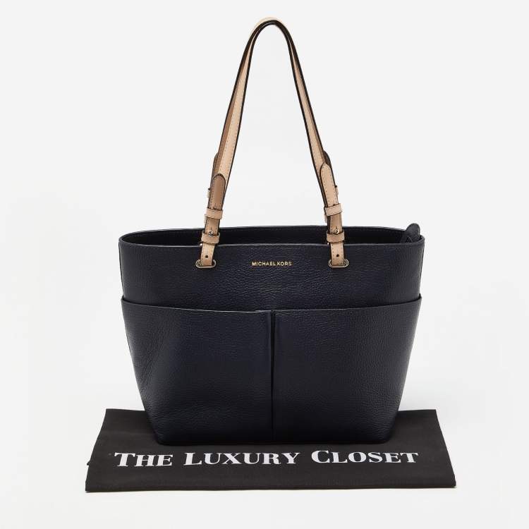 Pre Owned Michael Kors Dark Blue/Beige Leather Bedford Tote