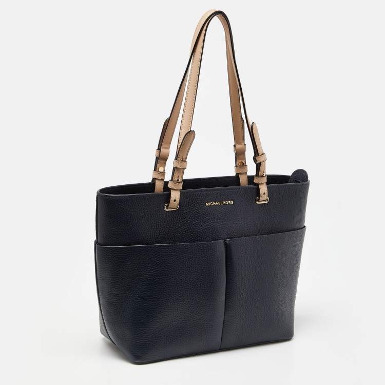Pre Owned Michael Kors Dark Blue/Beige Leather Bedford Tote