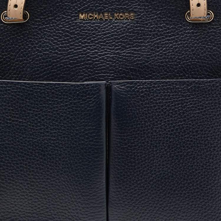 Pre Owned Michael Kors Dark Blue/Beige Leather Bedford Tote