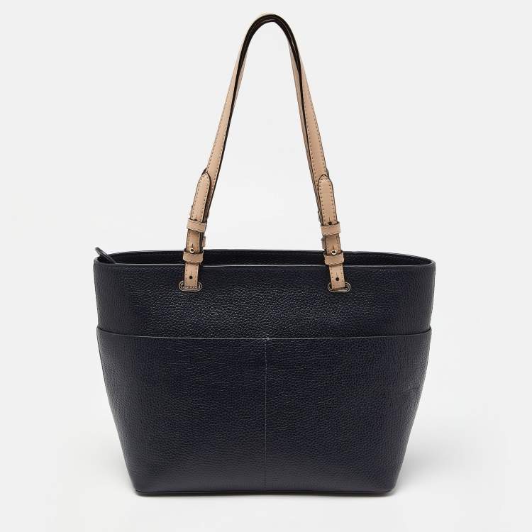 Pre Owned Michael Kors Dark Blue/Beige Leather Bedford Tote