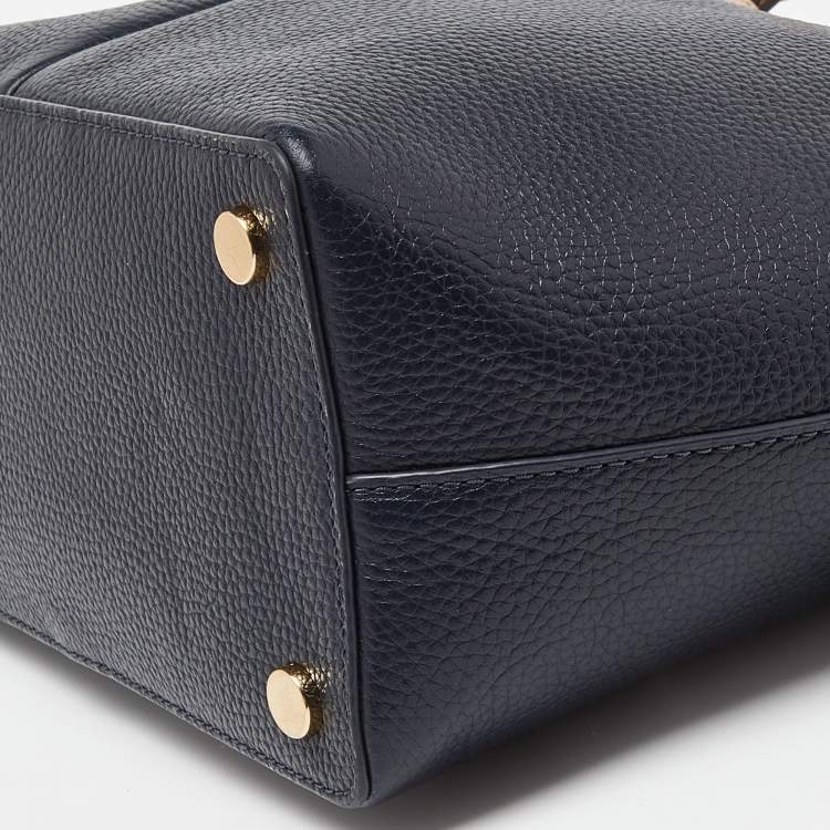 Pre Owned Michael Kors Dark Blue/Beige Leather Bedford Tote