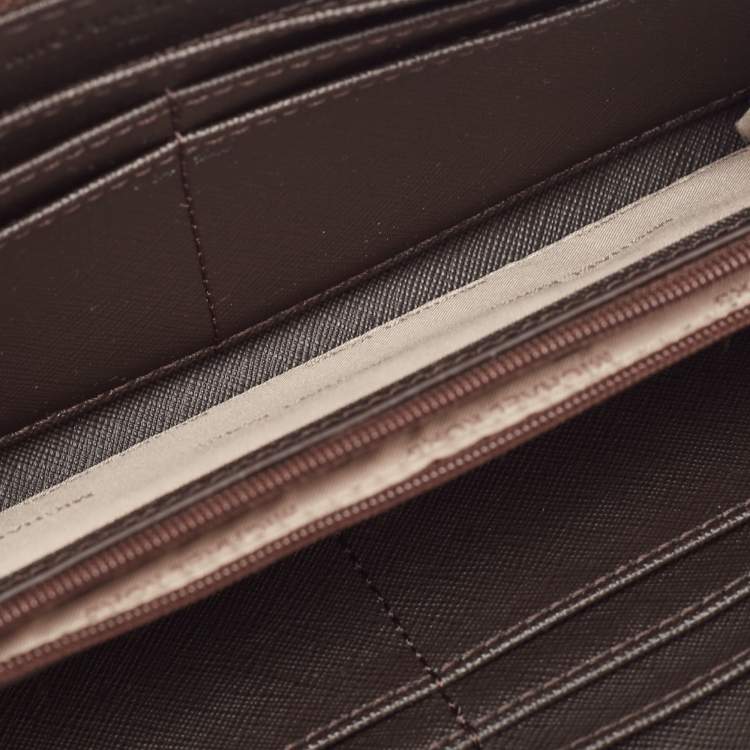 Pre Owned Michael Kors Brown Signature Coated Canvas Logo Zip Around Wallet