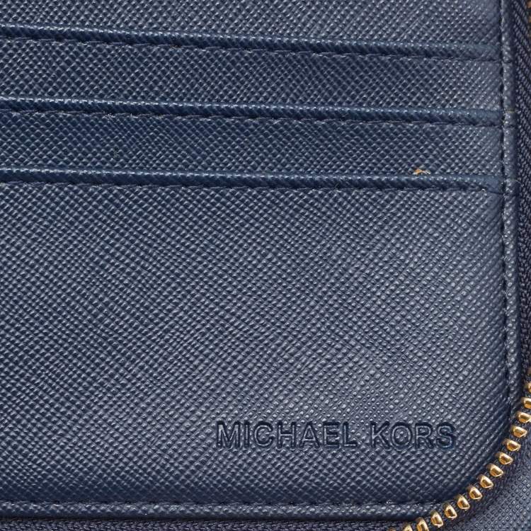 Pre Owned Michael Kors  White/Blue Signature Coated Canvas Hamilton Zip Around Wallet