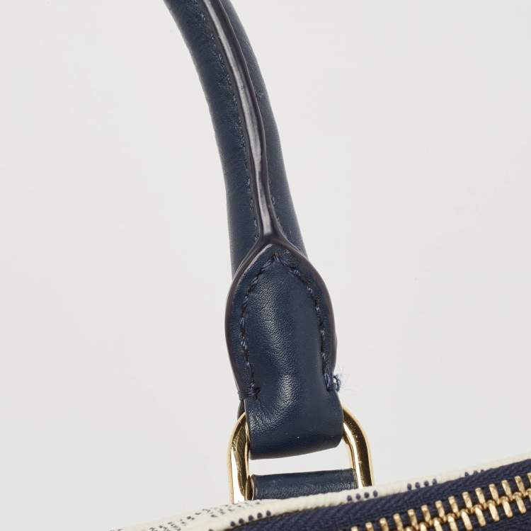 Pre Owned Michael Kors Navy Blue/White Signature Coated Canvas and Leather Large Cindy Dome Bag