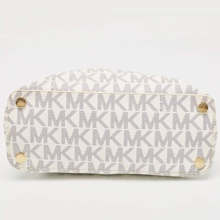 Pre Owned Michael Kors Navy Blue/White Signature Coated Canvas and Leather Large Cindy Dome Bag