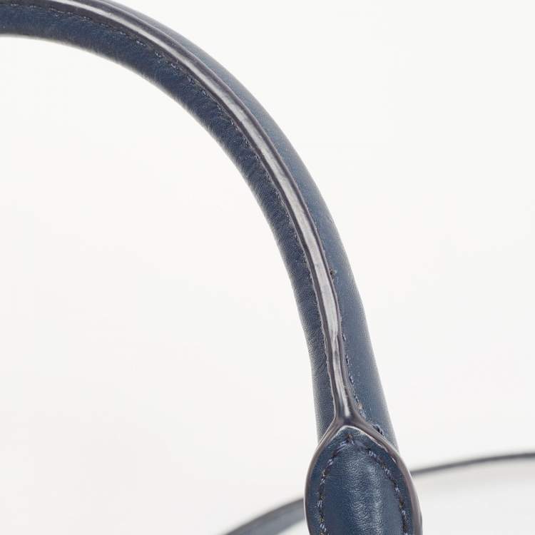 Pre Owned Michael Kors Navy Blue/White Signature Coated Canvas and Leather Large Cindy Dome Bag