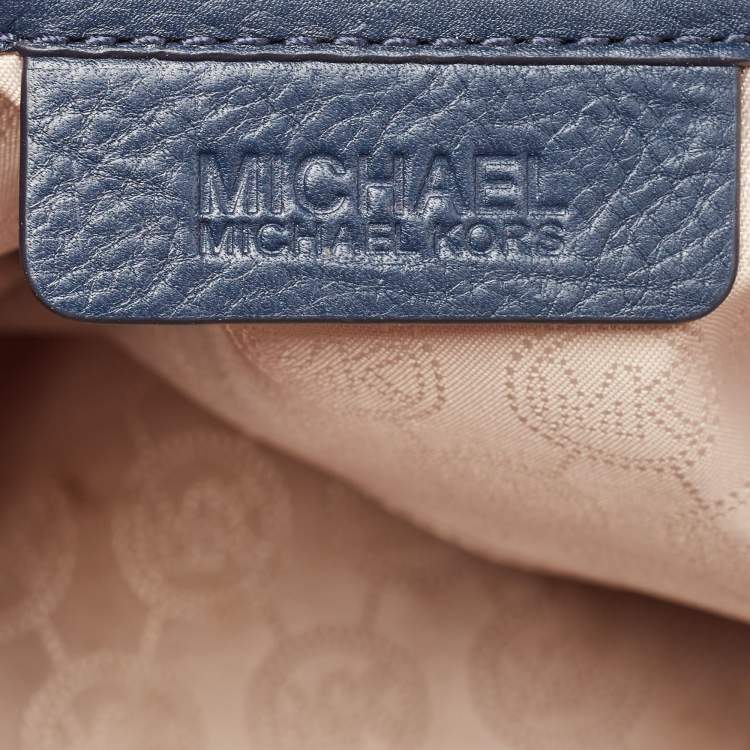 Pre Owned Michael Kors Navy Blue/White Signature Coated Canvas and Leather Large Cindy Dome Bag