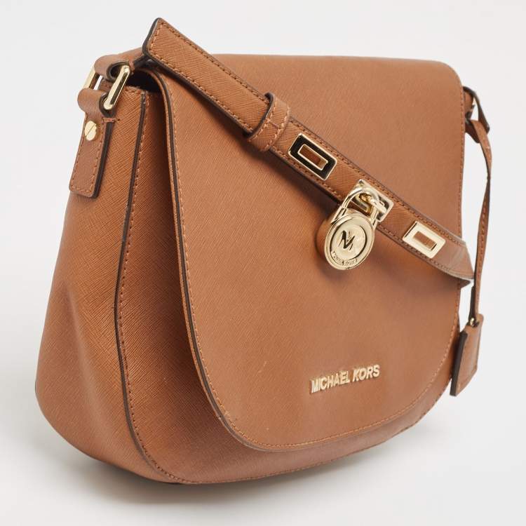 Pre Owned Michael Kors Brown Saffiano Leather Hamilton Messenger Bag