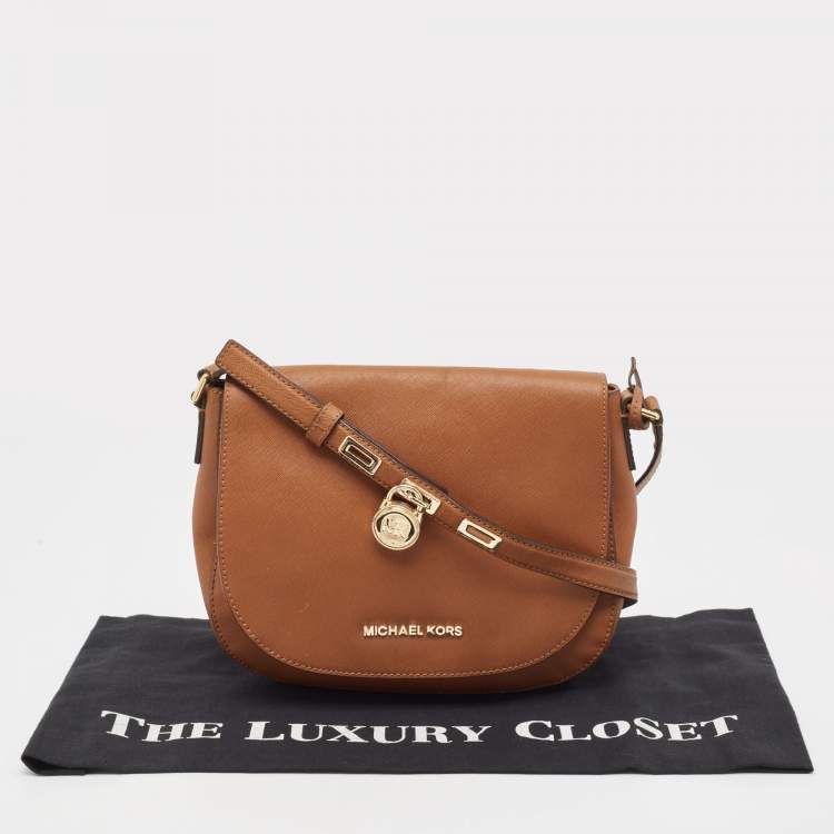 Pre Owned Michael Kors Brown Saffiano Leather Hamilton Messenger Bag
