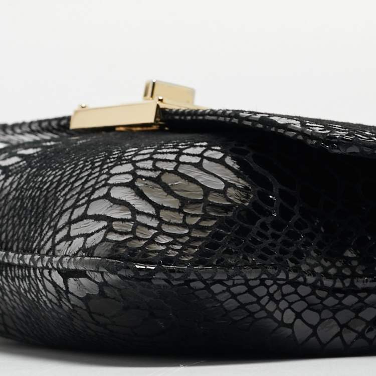 Pre Owned Michael Kors Black Python Embossed Leather Trunlock Slim Chain Bag