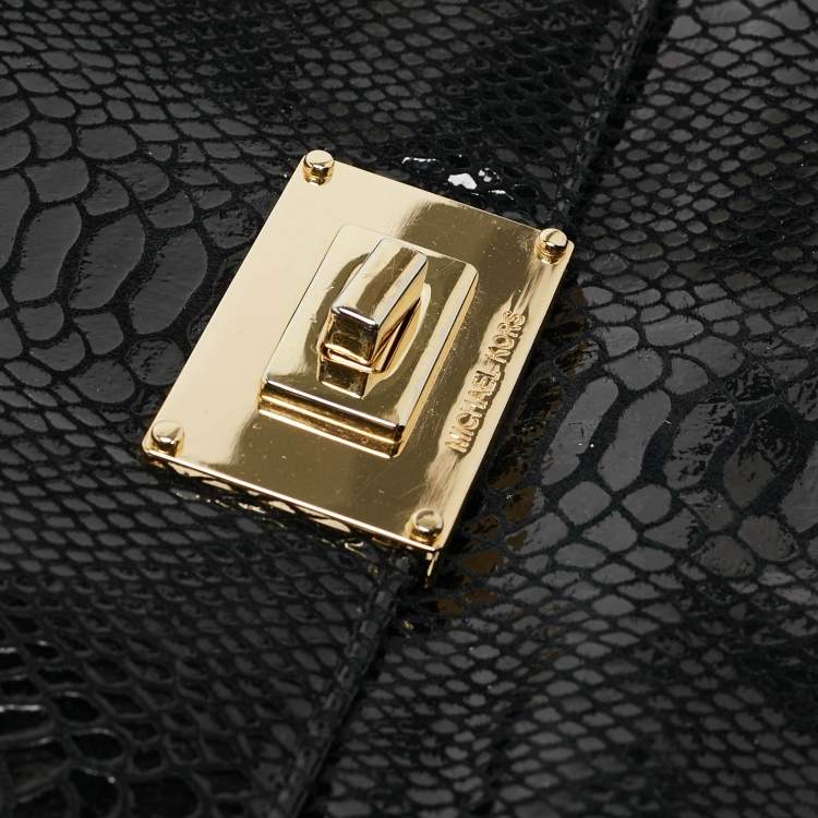 Pre Owned Michael Kors Black Python Embossed Leather Trunlock Slim Chain Bag
