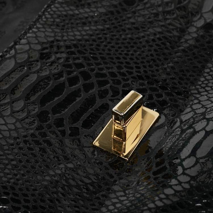Pre Owned Michael Kors Black Python Embossed Leather Trunlock Slim Chain Bag