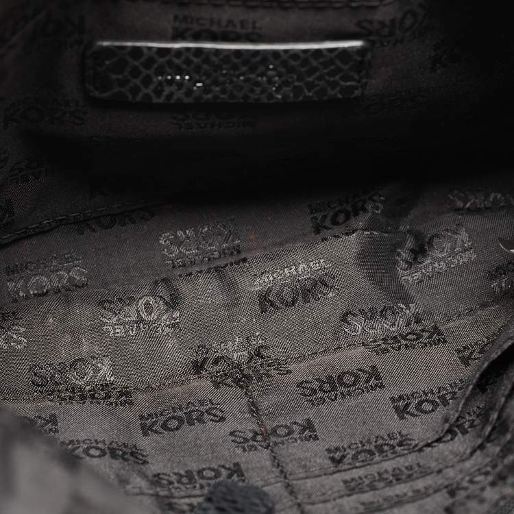 Pre Owned Michael Kors Black Python Embossed Leather Trunlock Slim Chain Bag