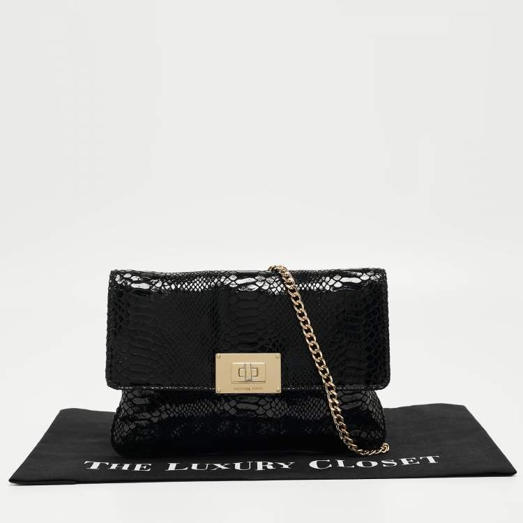 Pre Owned Michael Kors Black Python Embossed Leather Trunlock Slim Chain Bag