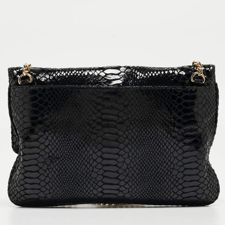 Pre Owned Michael Kors Black Python Embossed Leather Trunlock Slim Chain Bag