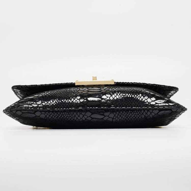 Pre Owned Michael Kors Black Python Embossed Leather Trunlock Slim Chain Bag
