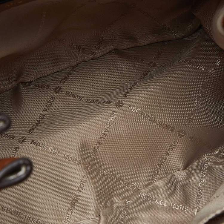 Pre Owned Michael Kors White/Brown Signature Coated Canvas and Leather Small Teagen Bag   