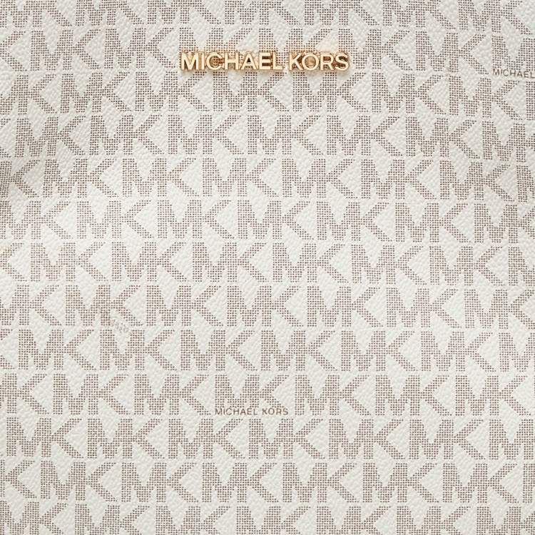 Pre Owned Michael Kors White/Brown Signature Coated Canvas and Leather Small Teagen Bag   