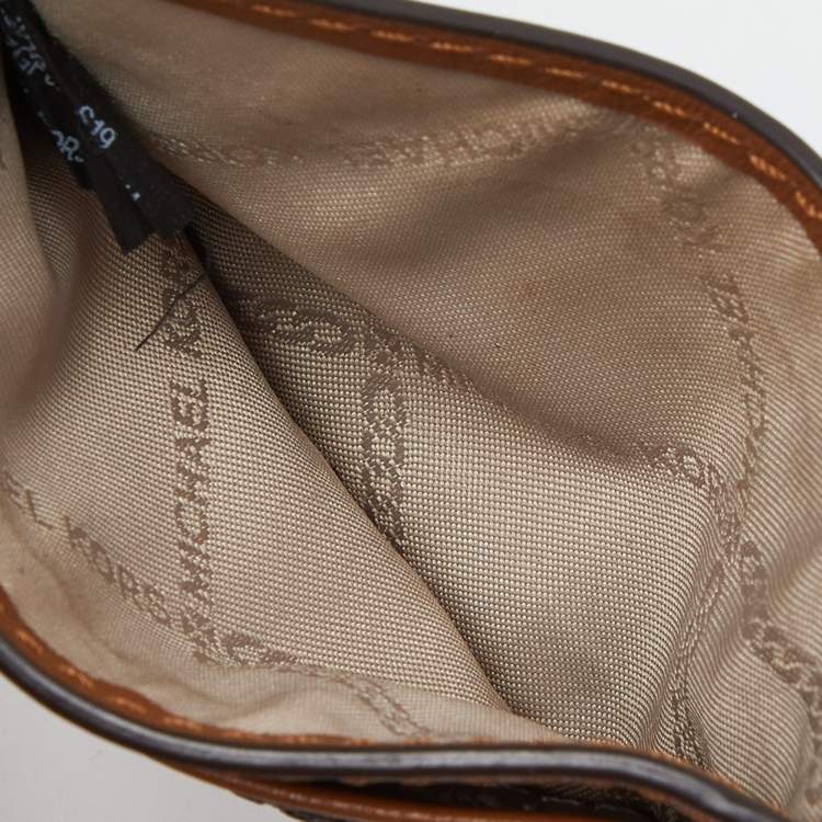 Pre Owned Michael Kors Beige/Brown Signature Coated Canvas and Leather Card Case