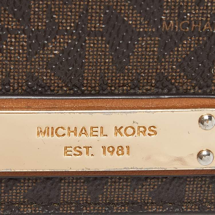 Pre Owned Michael Kors Beige/Brown Signature Coated Canvas and Leather Card Case