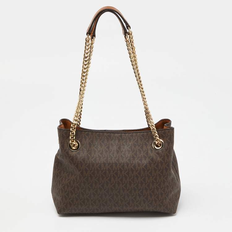 مملوكة مسبقًا Michael Kors Brown Signature Coated Canvas Jet Set Chain Bag