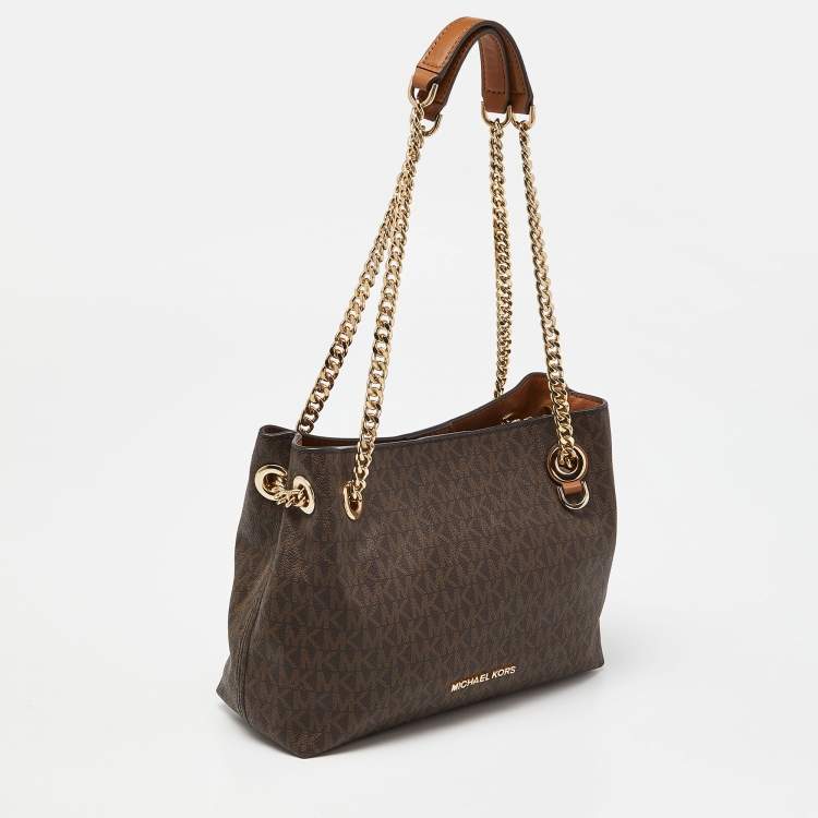 مملوكة مسبقًا Michael Kors Brown Signature Coated Canvas Jet Set Chain Bag