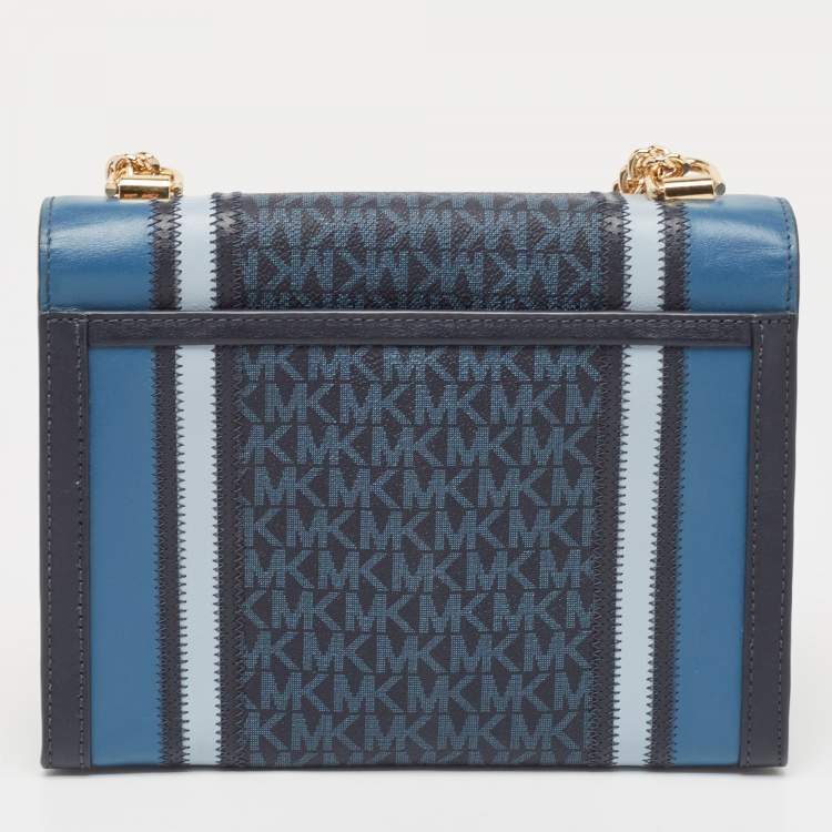 Pre Owned Michael Kors Blue Signature Coated Canvas and Leather Whitney Shoulder Bag