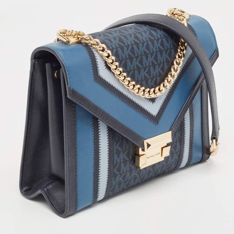 Pre Owned Michael Kors Blue Signature Coated Canvas and Leather Whitney Shoulder Bag