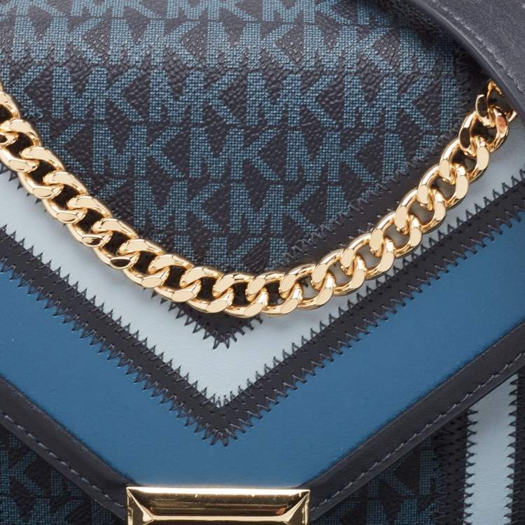 Pre Owned Michael Kors Blue Signature Coated Canvas and Leather Whitney Shoulder Bag