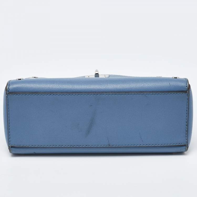 Pre Owned Michael Kors Blue Leather Sylvia Studded Shoulder Bag