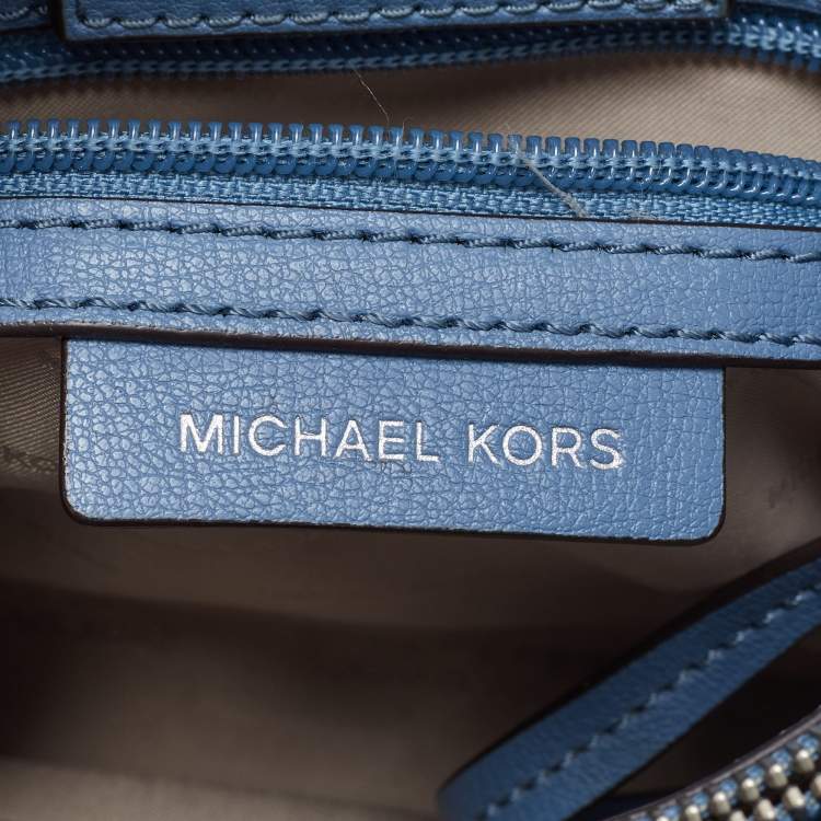 Pre Owned Michael Kors Blue Leather Sylvia Studded Shoulder Bag