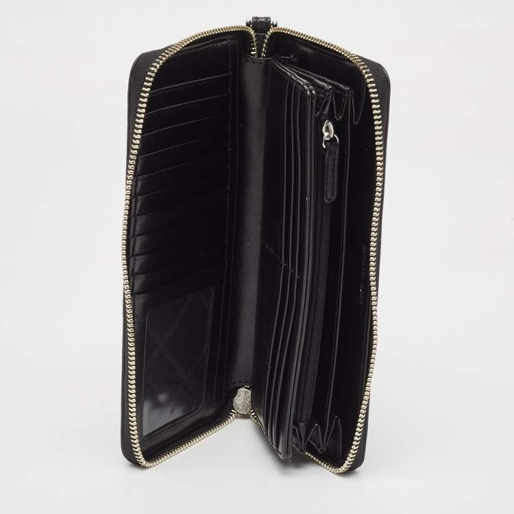 Pre Owned Michael Kors Black Leather Jet Set Zip Around Continental Wallet