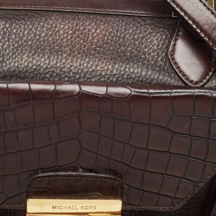 Pre Owned Michael Kors Dark Brown Leather and Nubuck Collection Gia Satchel