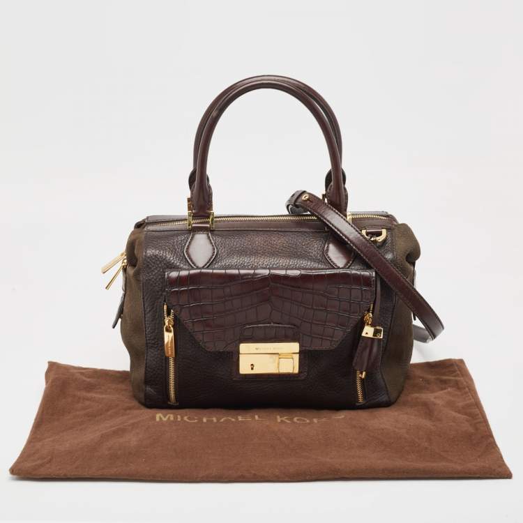 Pre Owned Michael Kors Dark Brown Leather and Nubuck Collection Gia Satchel